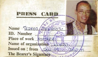 Tedros Menghistu editor of Selam (press card from eritrea)