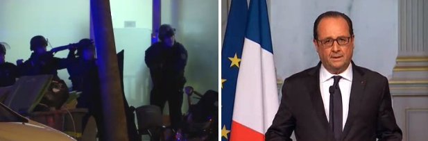 Forze speciali a Parigi e il presidente Françoise Hollande alla TV francese