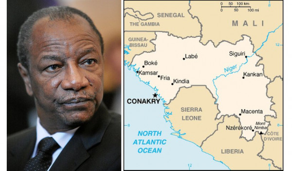 Il presidente, Alpha Condé e la mappa della Guinea Conakry