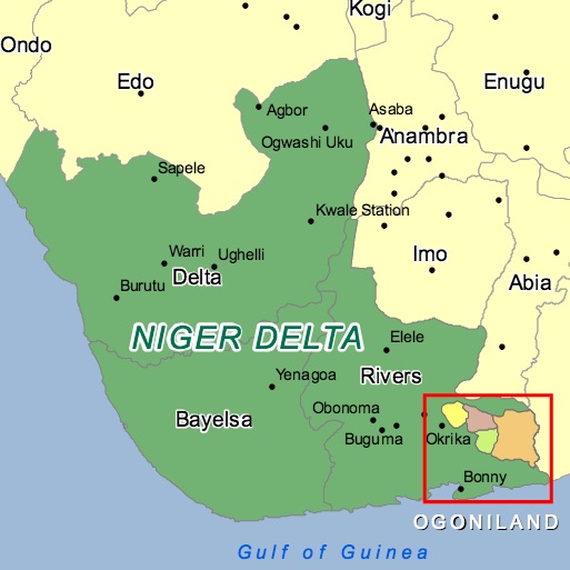 Mappa del delta del Niger e Ogoniland (Courtesy Unep)