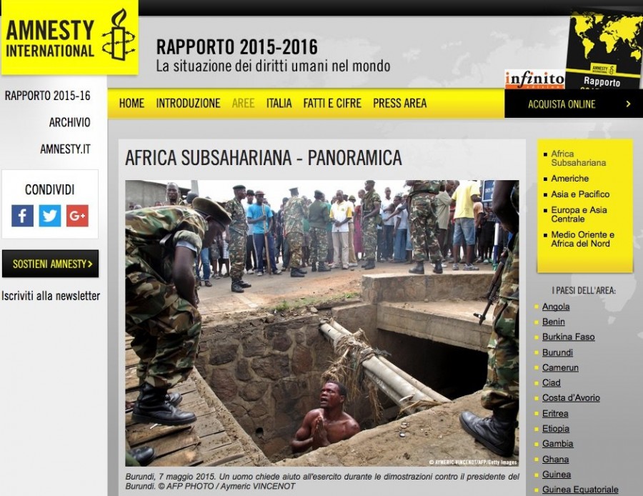 Pagina web del Rapporto 2016 di Amnesty International
