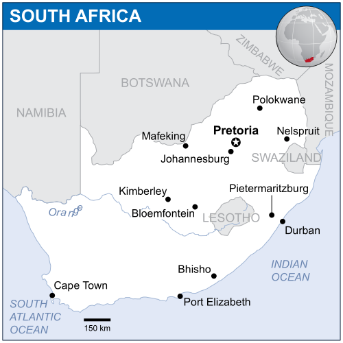 Mappa del Sudafrica