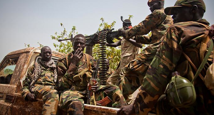 Militiamen patrolling the street of Juba