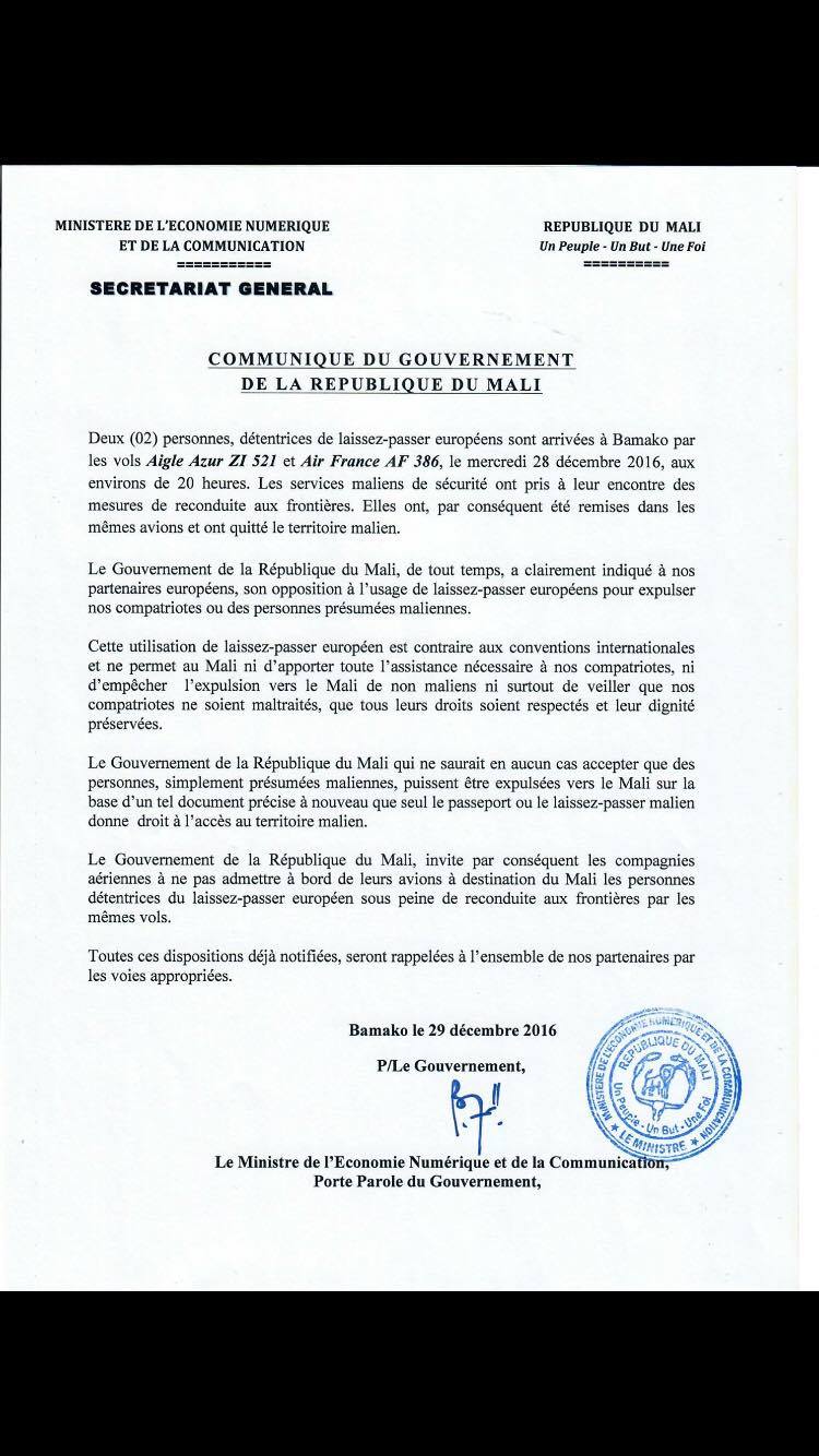Comunicato del governo del Mali