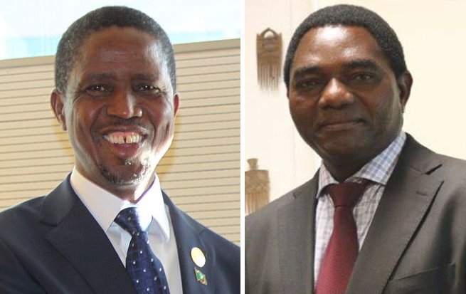 Da sinistra: Edgar Lungu, presidente dello Zambia e Hakainde Hichilema, leader dell' UPND, maggiore partito di opposizione