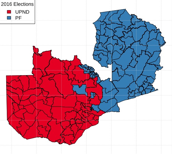 Mappa delle elezioni in Zambia 2016