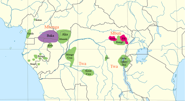 Area dei territori dei pigmei in Africa centrale