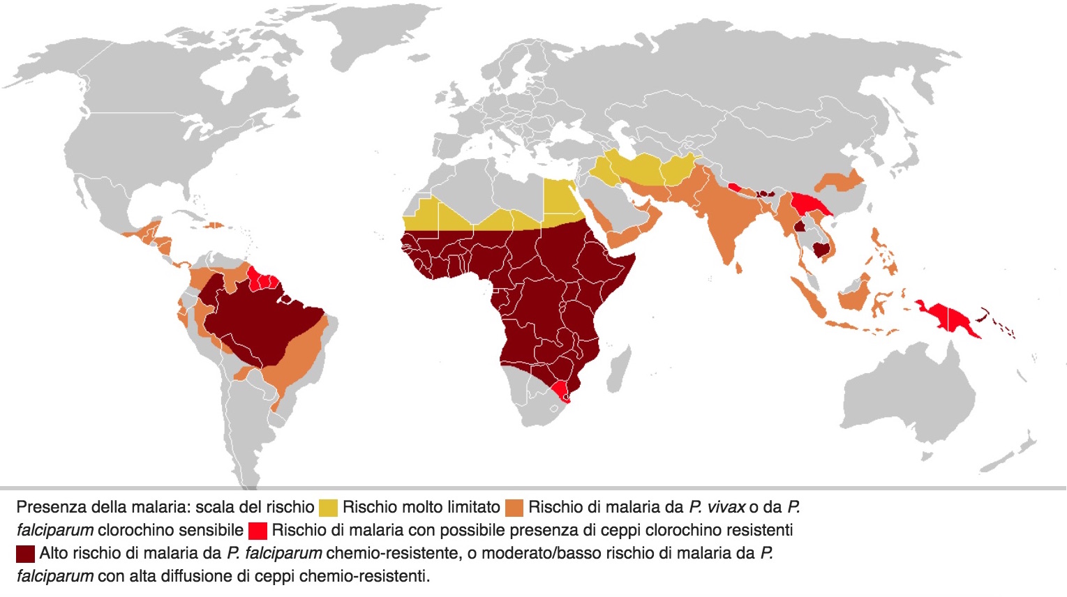 Mappa della malaria nel mondo