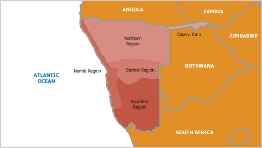 La striscia di Caprivi in Namibia, rivendicata dai rifugiati politici come nazione indipendente 