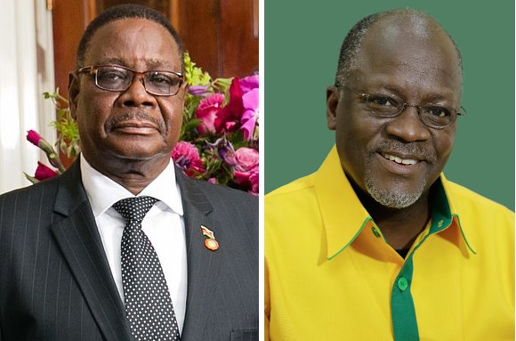 Da sin. Peter Mutharika, presidente del Malawi, e John Magufuli, presidente della Tanzania