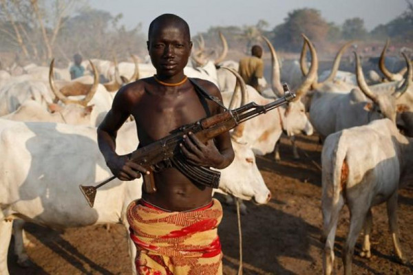 Pastore semi-nomade fulani con fucile automatico