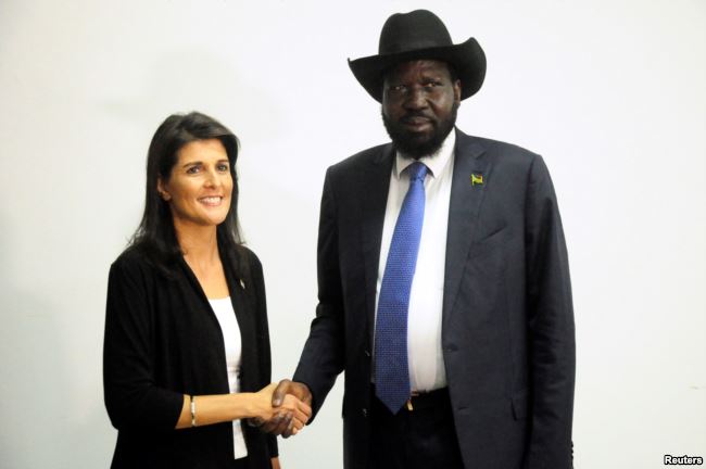 Nikki Haley, ambasciatore USA all'ONU e Salva Kiir, presidente del Sud Sudan