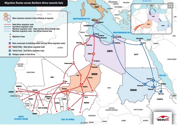 Mappa migrazioni (courtesy Medu-http://www.mediciperidirittiumani.org)