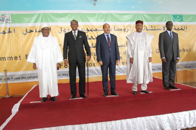 I capi di Stato del G5 Sahel: Ibrahim Boubacar Keïta (Mali), Idriss Déby Itno (Ciad), Mohamed Ould Abdelaziz (Mauritania), Roch Marc Christian Kaboré (Burkina Faso) e Mahamadou Issoufou (Niger)