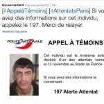 Tweet della polizia francese per l’identificazione del terzo Kamicaze dello Stade de France