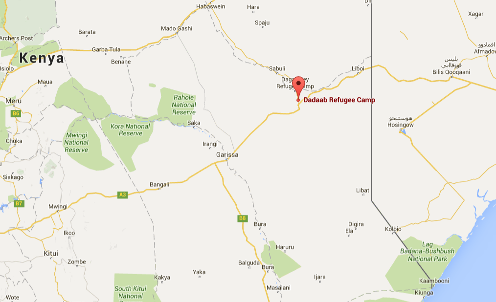 Mappa del Kenya con la posizione del campo profughi Dadaab (Courtesy Google Maps)