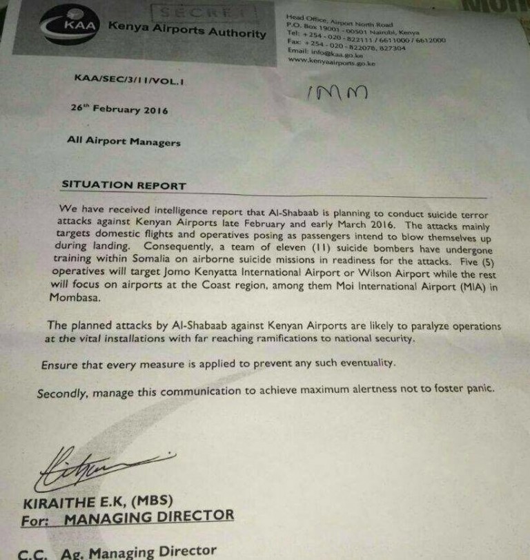Massima allerta negli aeroporti del Kenya: gli shebab stanno preparando attentati suicidi