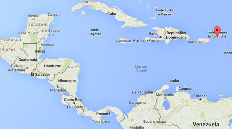 Posizione delle Isole Vergini britanniche (courtesy Google Maps)