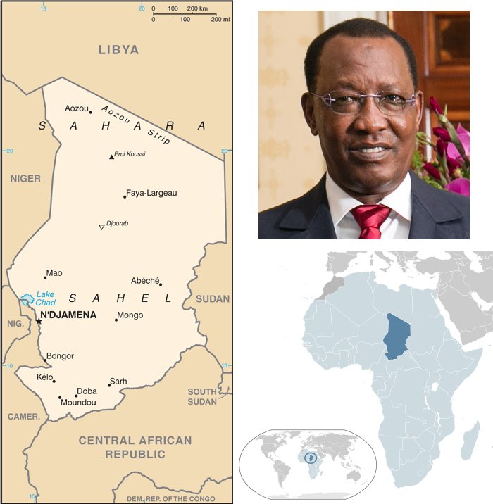 Mappe Ciad e Idriss Déby, per la quinta volta presidente del Ciad