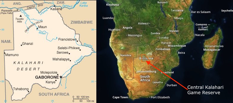 Mappa del Botswana e dell'Africa australe