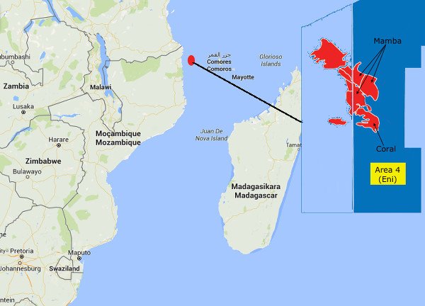 Mappa dell'Area4 Coral South in Mozambico