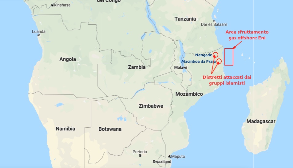 L'area degli attacchi islamici nella provincia di Cabo Delgado