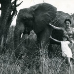 Eleanor, an elephant raised by Daphne, with Daphne Sheldrick and Angela Sheldrick. Copyright The David Sheldrick Wildlife Trust