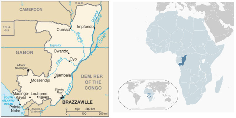 Mappa del Congo-B e la sua posizione nel continente africano