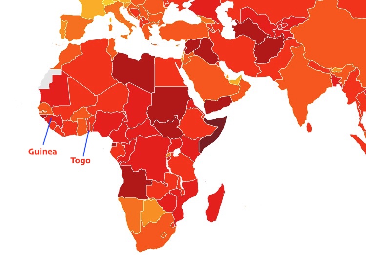 Mappa della corruzione in Africa (Courtesy Transparency international)