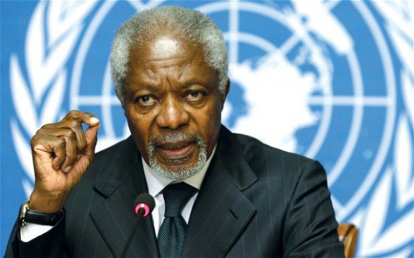Koffi Annan durante un intervento all'ONU