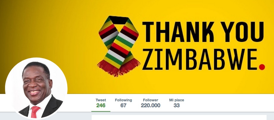 Profilo twitter del presidente Emmerson Mnangagwa: Grazie Zimbabwe