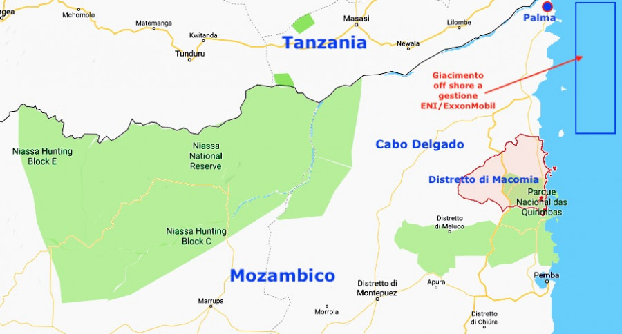Mappa di Cabo Delgado dell'area dell'attacco jihadista