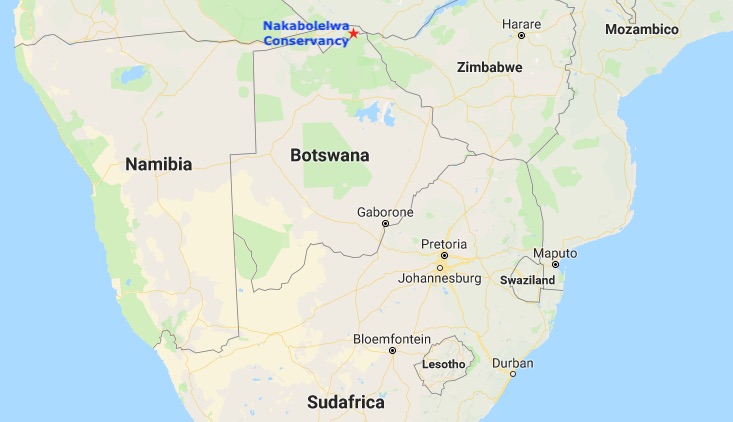 Mappa della Namibia con il Nakabolelwa Conservancy (Courtesy Google Maps)
