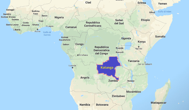 Mappa dellla provincia del Katanga nella RDC (Courtesy Google Maps)
