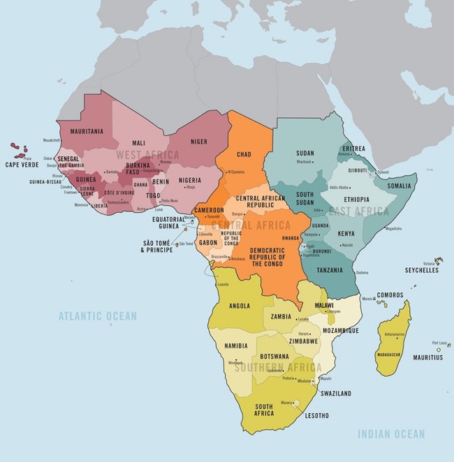 Mappa dei Paesi che compongono l’Africa subsahariana altrimenti detta “Africa nera”
