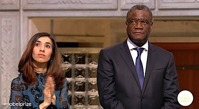 Nadia Murad e Denis Mukwege ai quali è stato assegnato il Premio Nobel per la Pace 2018