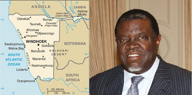Mappa della Namibia e il presidente della repubblica, Hage_Geingob
