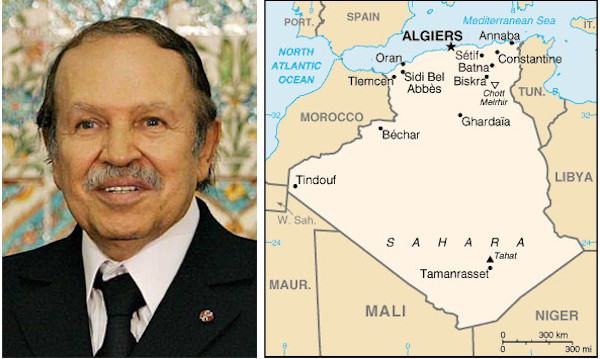 Il presidente dell'Algeria Abdelaziz Bouteflika e la mappa del Paese Nord-africano
