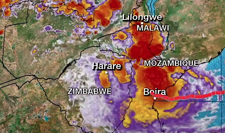 Area del ciclone Idai tra Mozambico, Zimbabwe e Malawi (Courtesy CNN)