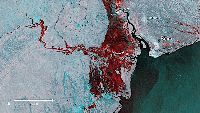Immagine satellitare dell'alluvione causata dal ciclone Idai (Courtesy ESA)