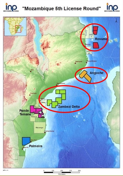 Mappa del Mozambico con le aree LNG