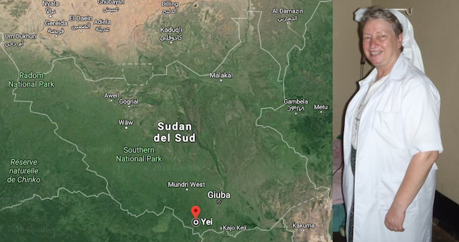 Mappa del Sud Sudan e suor Veronika, morta il 20 maggio 2016 