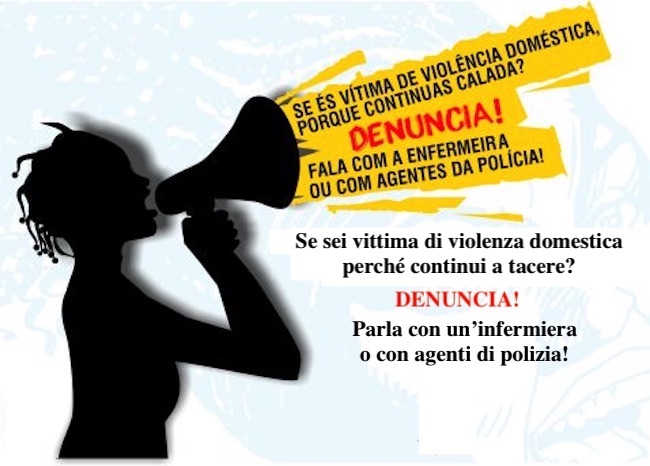 Manifesto che invita le donne mozambicane a denunciare coloro che hanno fatto violenza