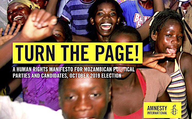 Dettaglio della copertina del dossier sul Mozambico "Turn The Page"-Voltare pagina (Courtesy Amnesty International)