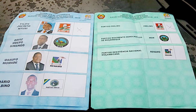 Mozambico, Elezioni presidenziali 2019, schede elettorali precompilate