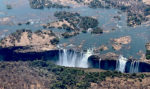 Siccità, immagine aerea delle cascate Vittoria al minimo della loro portata