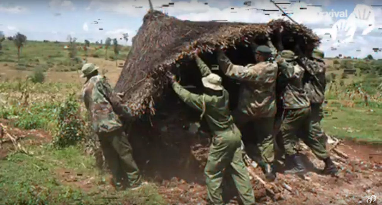 Distruzione di una capanna Baka da parte dei guardaparco (Courtesy Survival International)