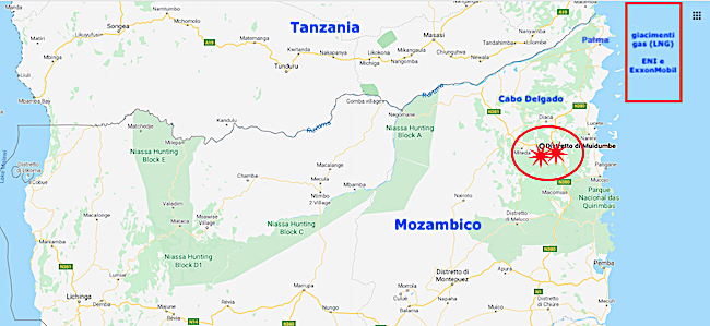 ExxonMobil-Mappa del luogo degli attacchi jihadisti a Cabo Delgado, Mozambico (Courtesy GoogleMaps)