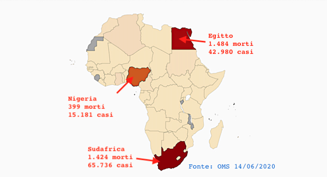 I tre maggiori Paesi africani colpiti da Covid-19: Sudafrica, Egitto e Nigeria