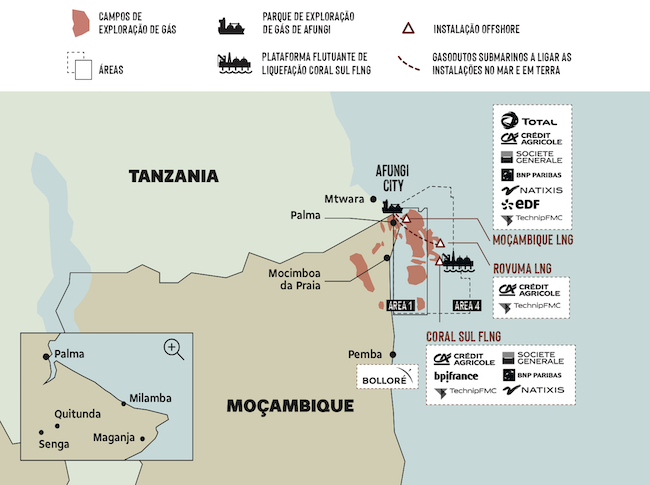 Industria del gas. Mappa di Cabo Delgado e l'intervento delle aziende francesi (Courtesy: Amici della Terra Mozambico)